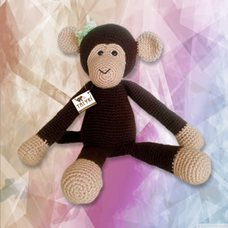 Mico, mono, chimpancé tejido. Muñecos tejdos personalizados. Talykí Taller de Tejidos y diseño textil