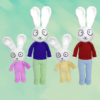 Conejos tejidos. Muñecos tejdos personalizados. Talykí Taller de Tejidos y diseño textil