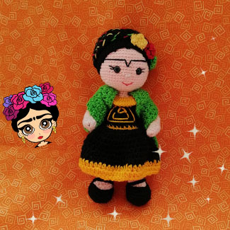 Muñeca Frida Kahlo tejida. Muñecos tejdos personalizados. Talykí Taller de Tejidos y diseño textil