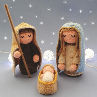 Pesebres tejidos en crochet. Pesebre artesanal. Virgen María, Jesús y San José. Talykí Taller de Tejidos y diseño textil